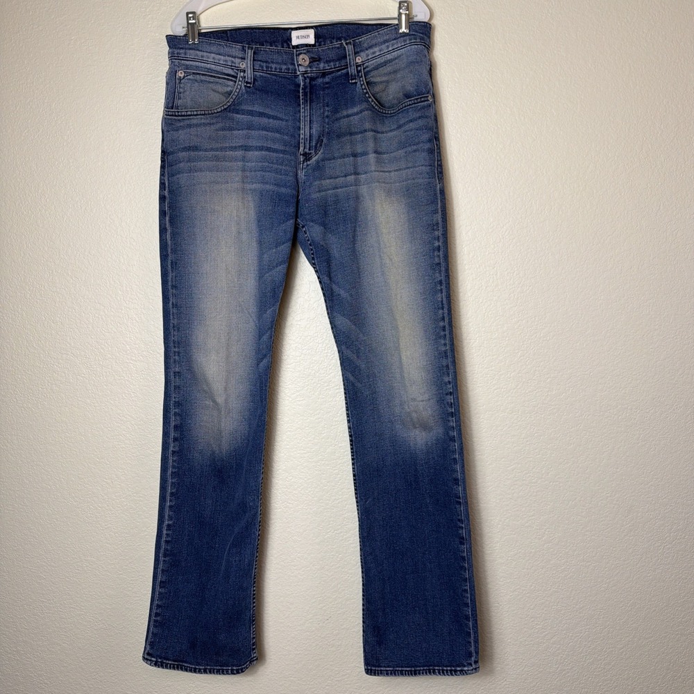 Hudson Wilde Men 33 Relax Straight Jeans Blue Stretch Denim Pants Zip Fly Faded